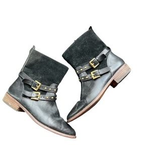 Coach | Lilliana Moto Biker Studded Black Leather Suede Booties size 6